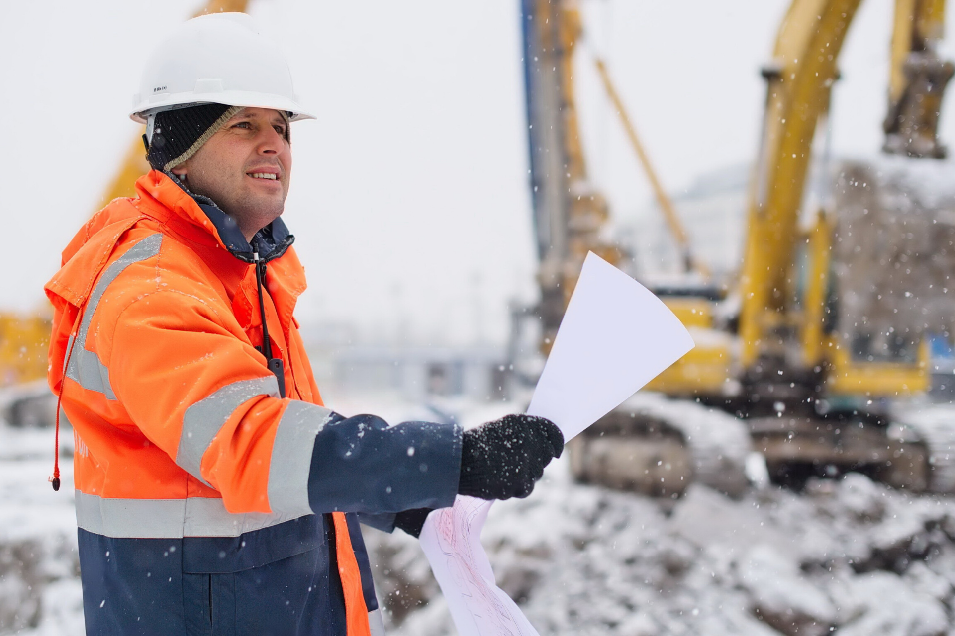 Construction Worker in Snow