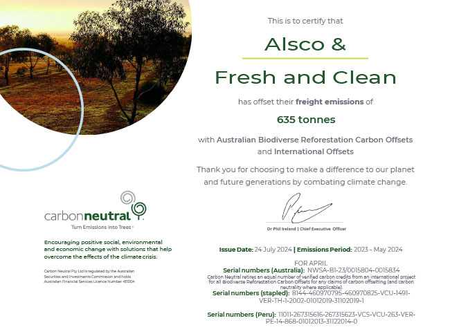 Alsco Uniforms & Fresh & Clean Certificate - Carbon Neutral Partner